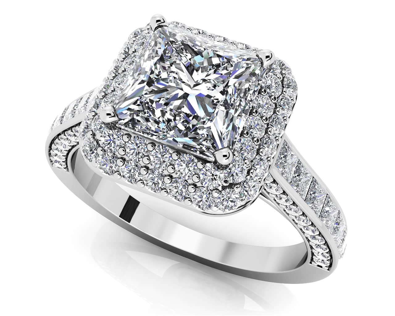 Princess Cut Diamond Double Frame Lab - Grown Diamond Engagement Ring with 2.68 ct. (1.50 ct. center diamond) - Luxury Time NYC
